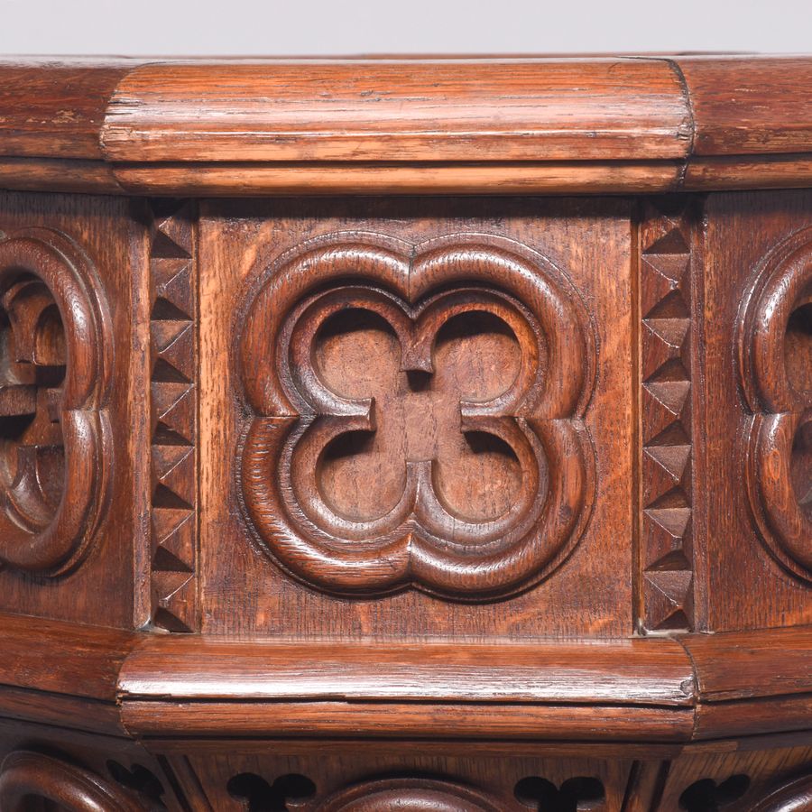 Antique Pair of Oak Gothic Style Carved Pedestals