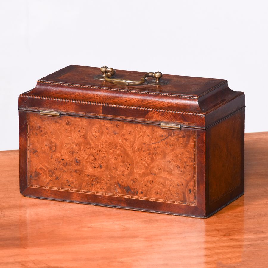 Antique Exhibition Quality George III Burr Walnut Tea Caddy of Casket Form