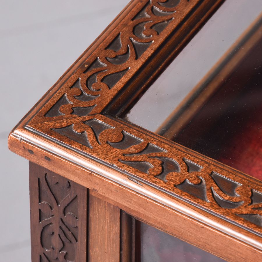 Antique Late Victorian Mahogany Glazed Top Bijouterie Table in The Chinese Chippendale Style