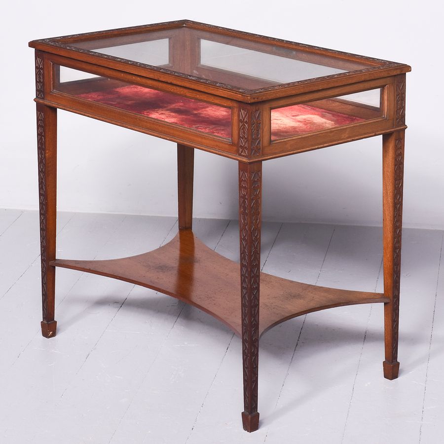 Antique Late Victorian Mahogany Glazed Top Bijouterie Table in The Chinese Chippendale Style