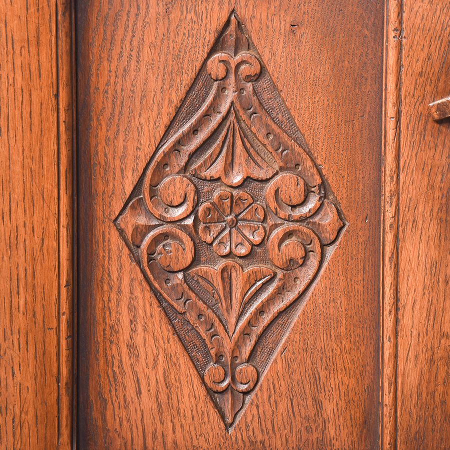 Antique Solid Oak Jacobean-Style Neat-Sized Oak Cupboard