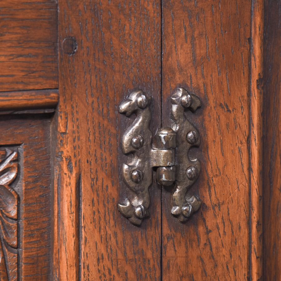 Antique Solid Oak Jacobean-Style Neat-Sized Oak Cupboard