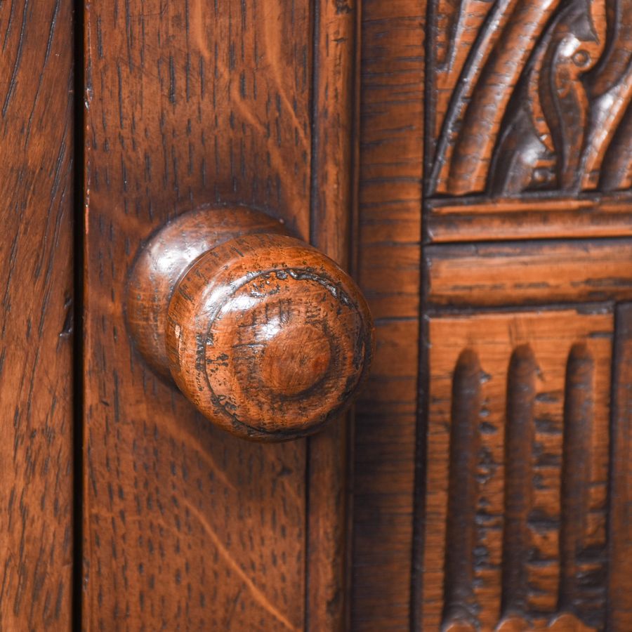 Antique Solid Oak Jacobean-Style Neat-Sized Oak Cupboard