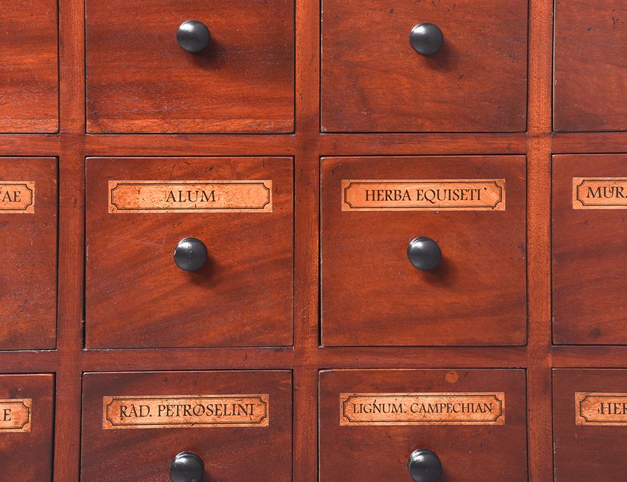 Antique Victorian-Style, Mahogany Chest of Apothecary Drawers Handmade from Reclaimed Antique Wood