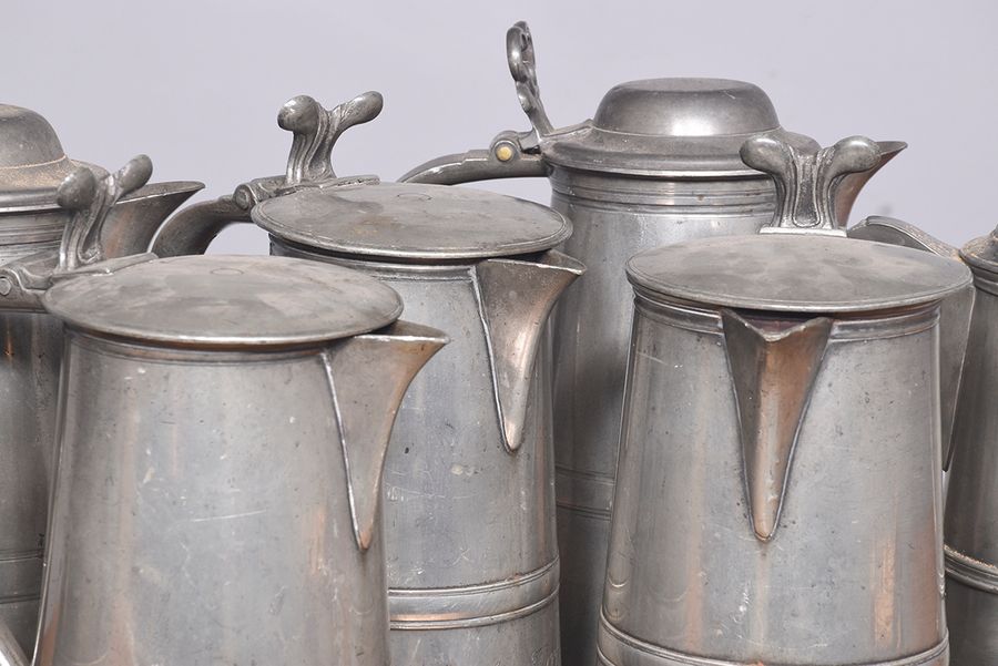 Antique Seven Large Pewter Flagons