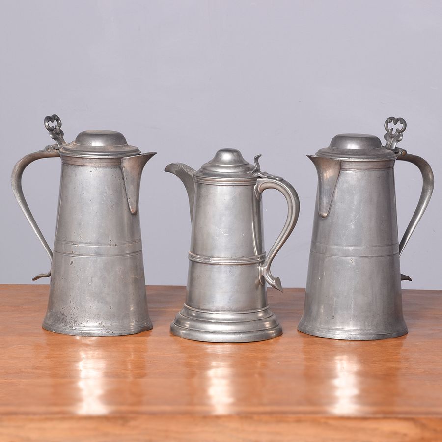 Antique Seven Large Pewter Flagons