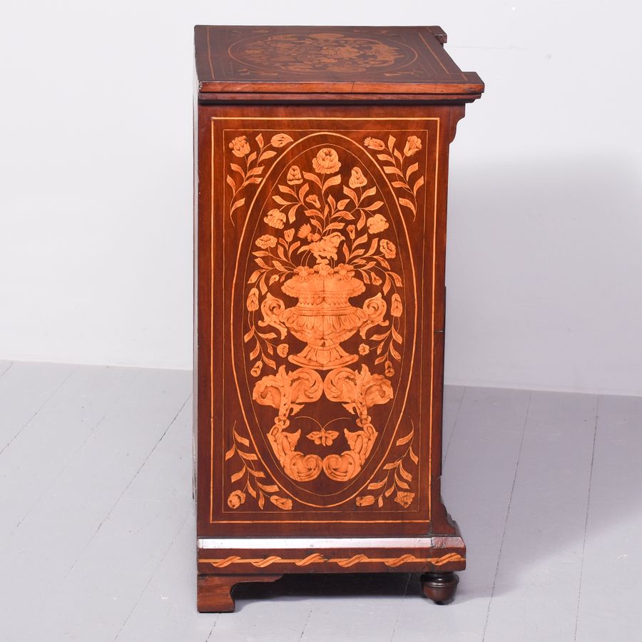 Antique Quality 19th Century Dutch Marquetry Inlaid Mahogany Cabinet 