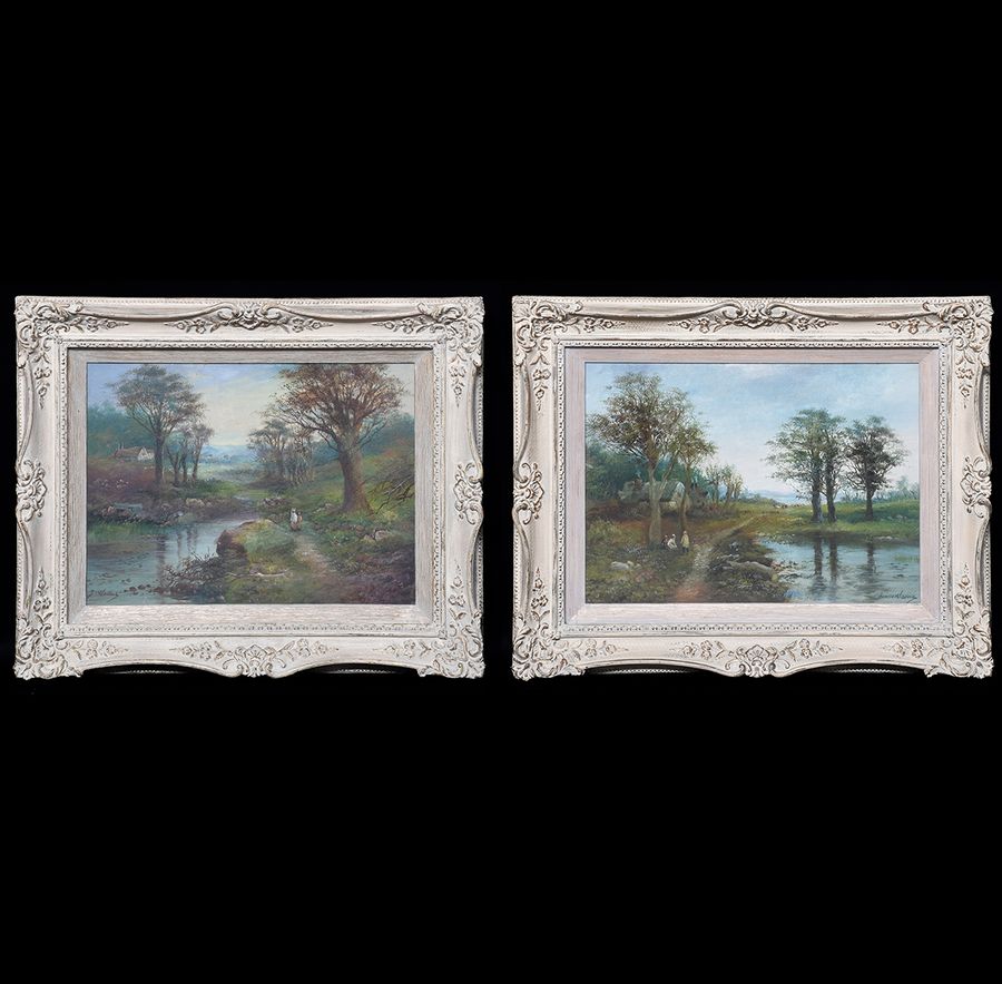 Antique Pair of Framed Oil Paintings by James Wallace, 1872– 1911 a Scottish Artist