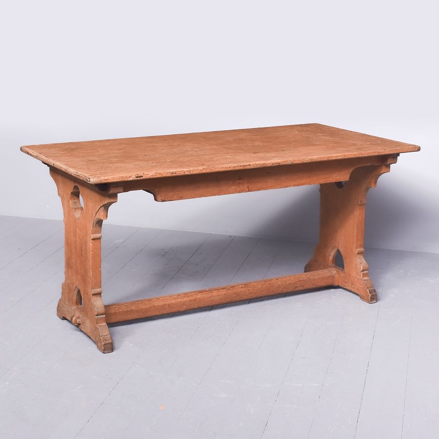 Large 19th Century Gothic Pine Refectory Table from North Leith Parish Church