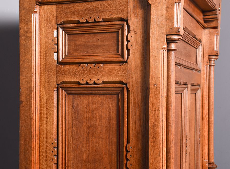 Antique Rare Carved 19th Century Quality Gothic Cupboard in Quarter-Cut Oak