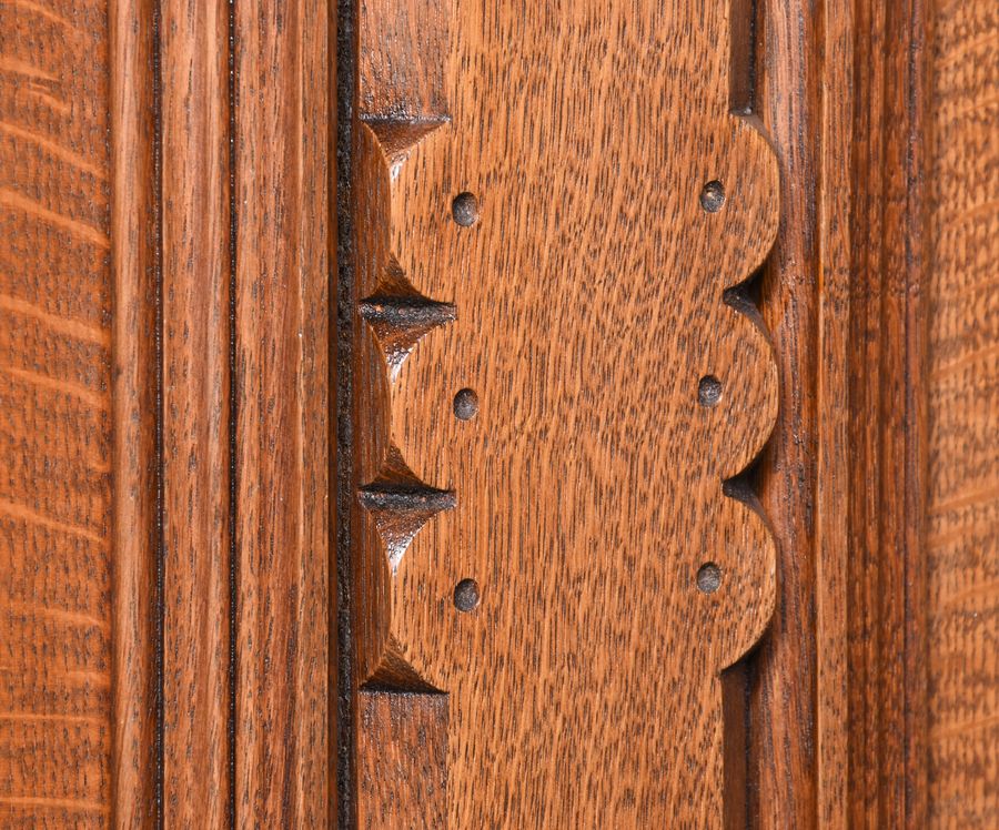 Antique Rare Carved 19th Century Quality Gothic Cupboard in Quarter-Cut Oak