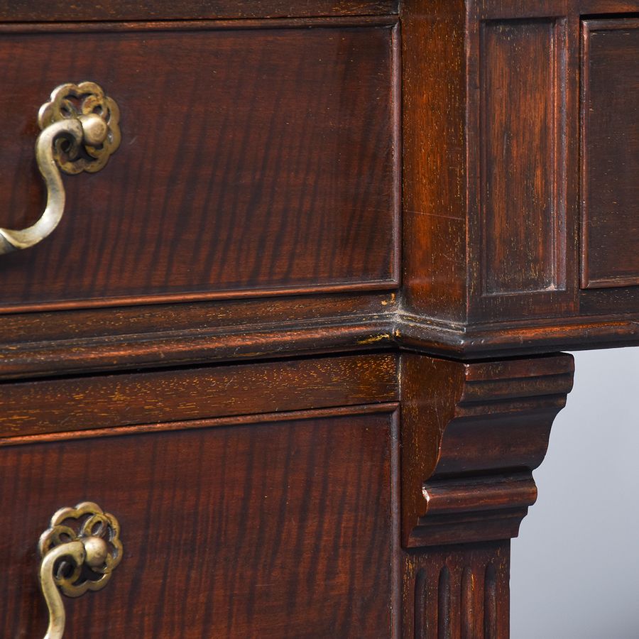 Antique Large Late Victorian Chinese Chippendale-Style Mahogany Breakfront Desk