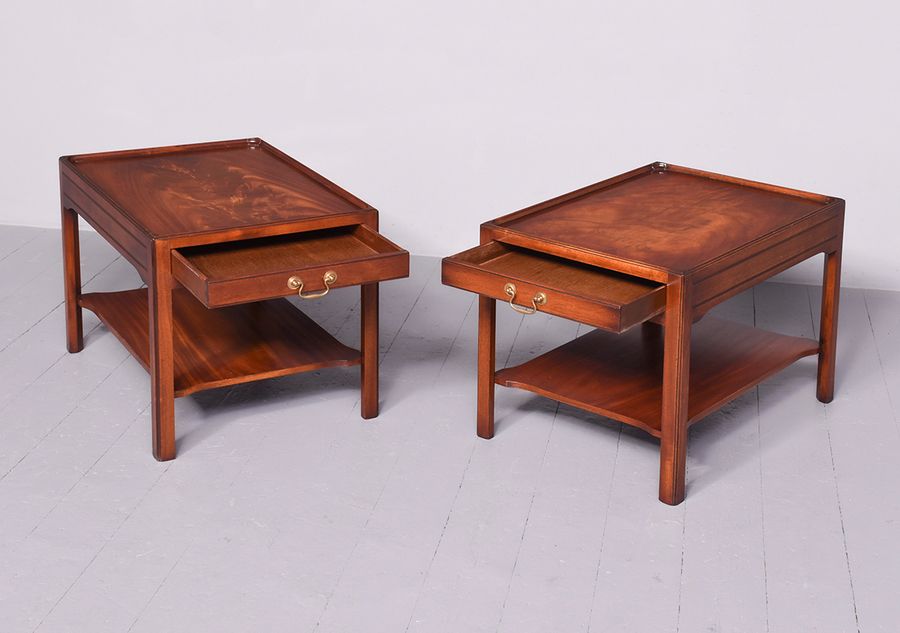 Antique Pair of Georgian Style Figured Mahogany Coffee Tables in The Manner of Brett’s of Norwich