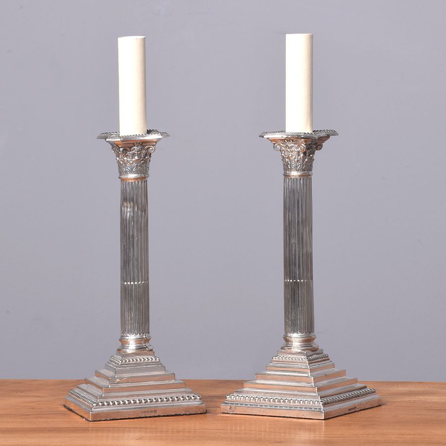 Pair of Silver-Plated Corinthian Table Lamps