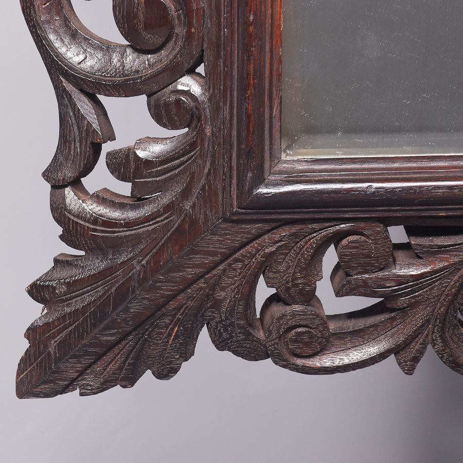 Antique Profusely Carved Oak Wall Mirror