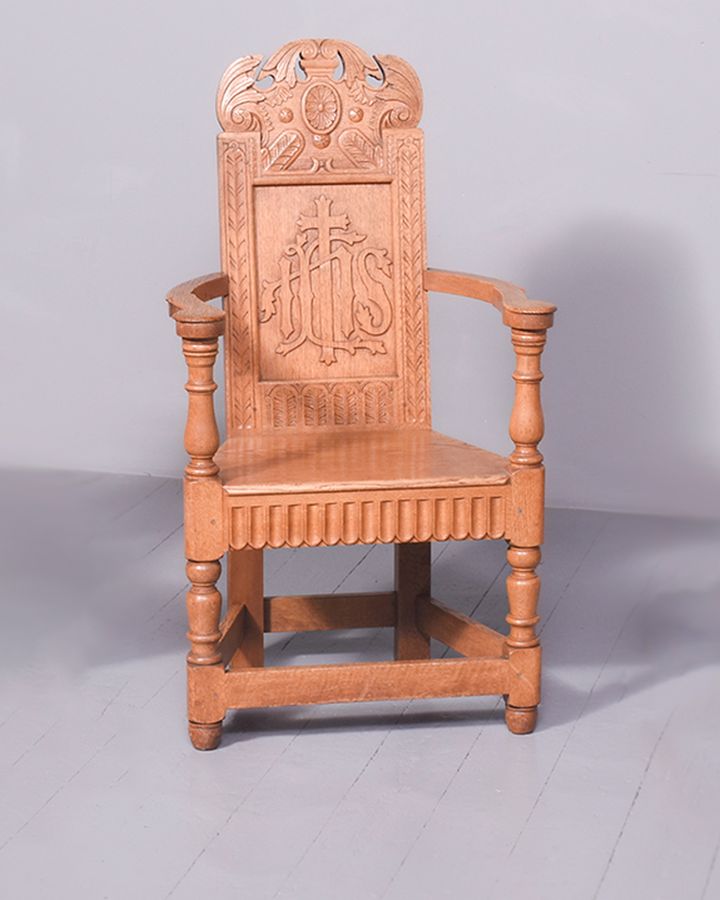 Antique Set of 3 Carved Oak Chairs