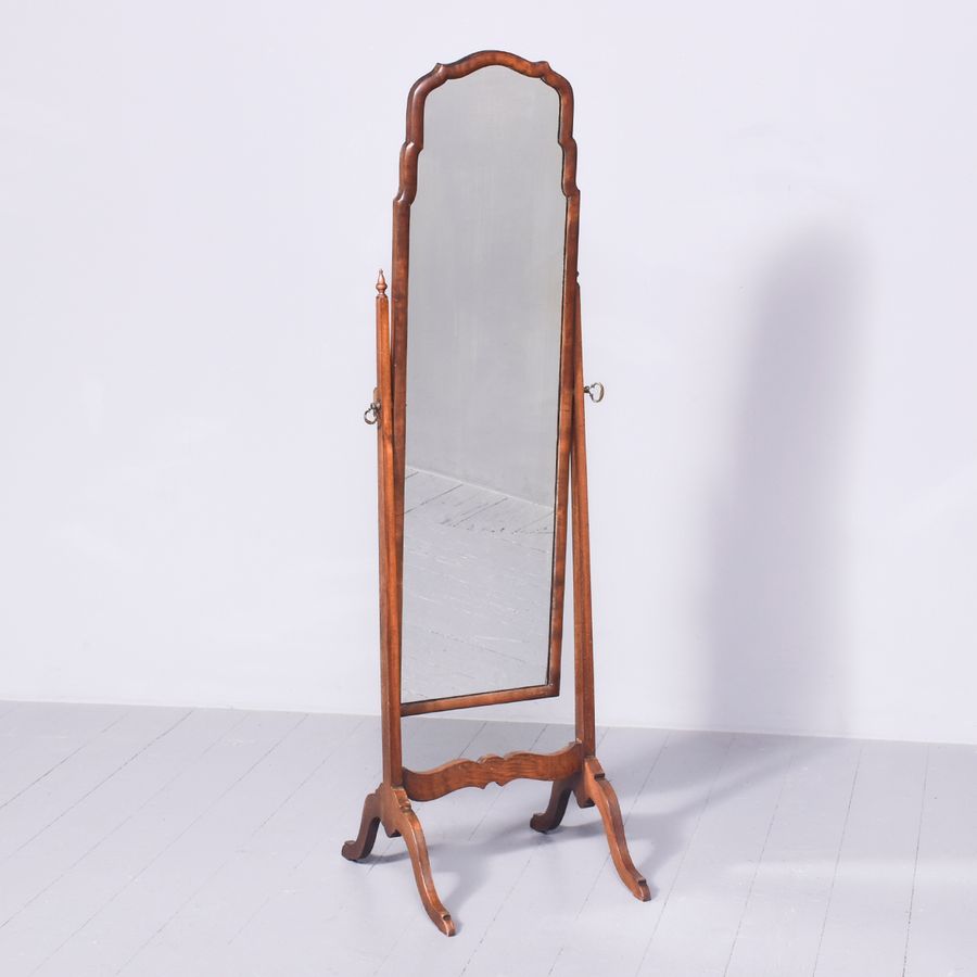 Queen Anne Style Walnut Cheval Mirror