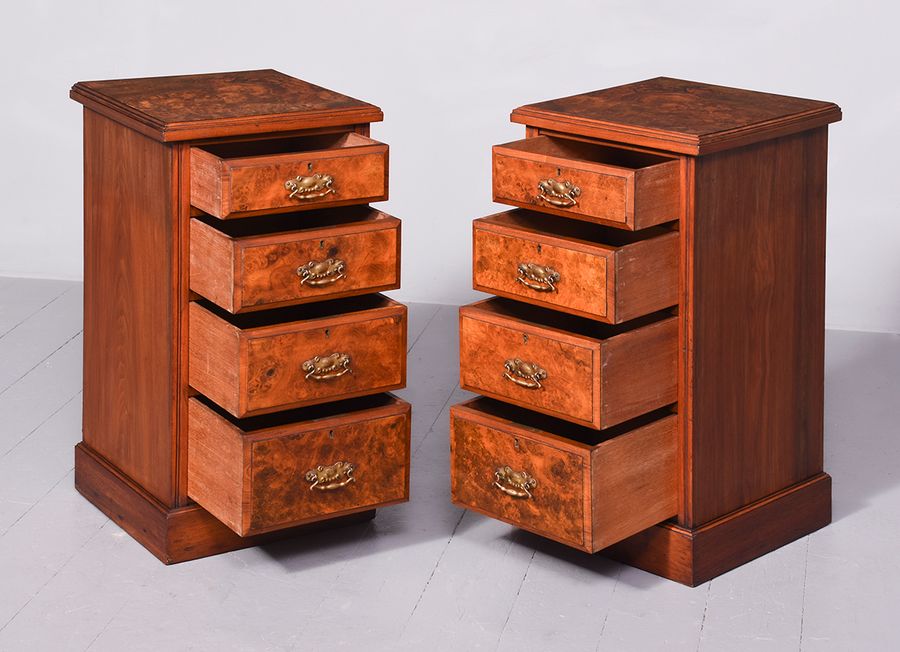 Antique Pair of Late 19th Century Burr Walnut Neat Size Chest of Drawers/Bedside Lockers 33501