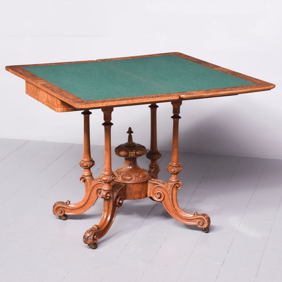 Antique Victorian Burr Walnut, Amboyna inlaid Card Table