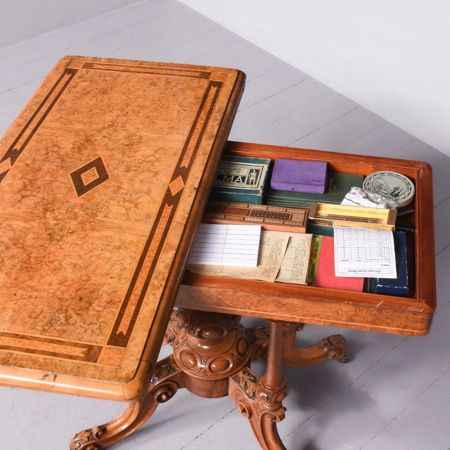 Antique Victorian Burr Walnut, Amboyna inlaid Card Table