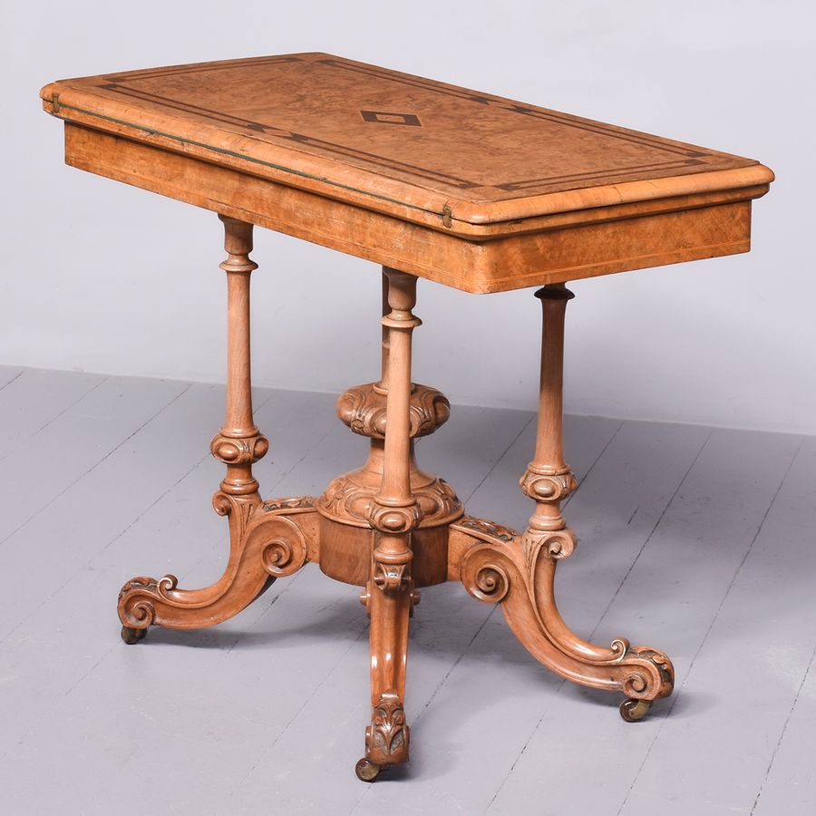 Antique Victorian Burr Walnut, Amboyna inlaid Card Table