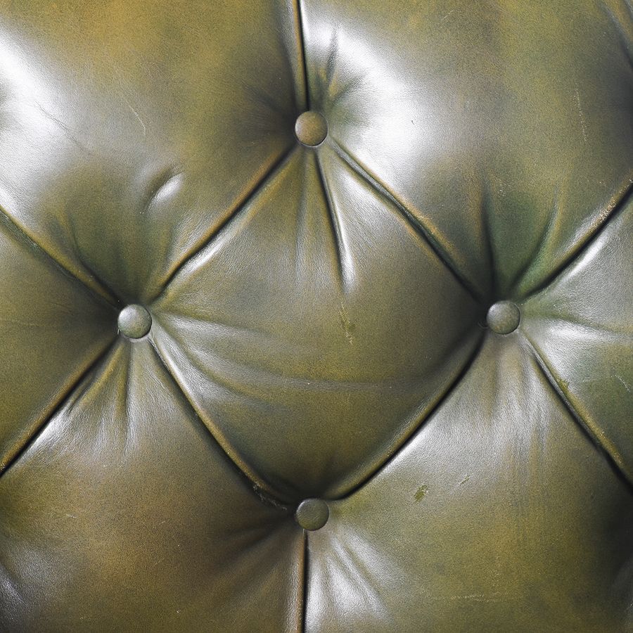 Antique Green Leather Upholstered Library Chair