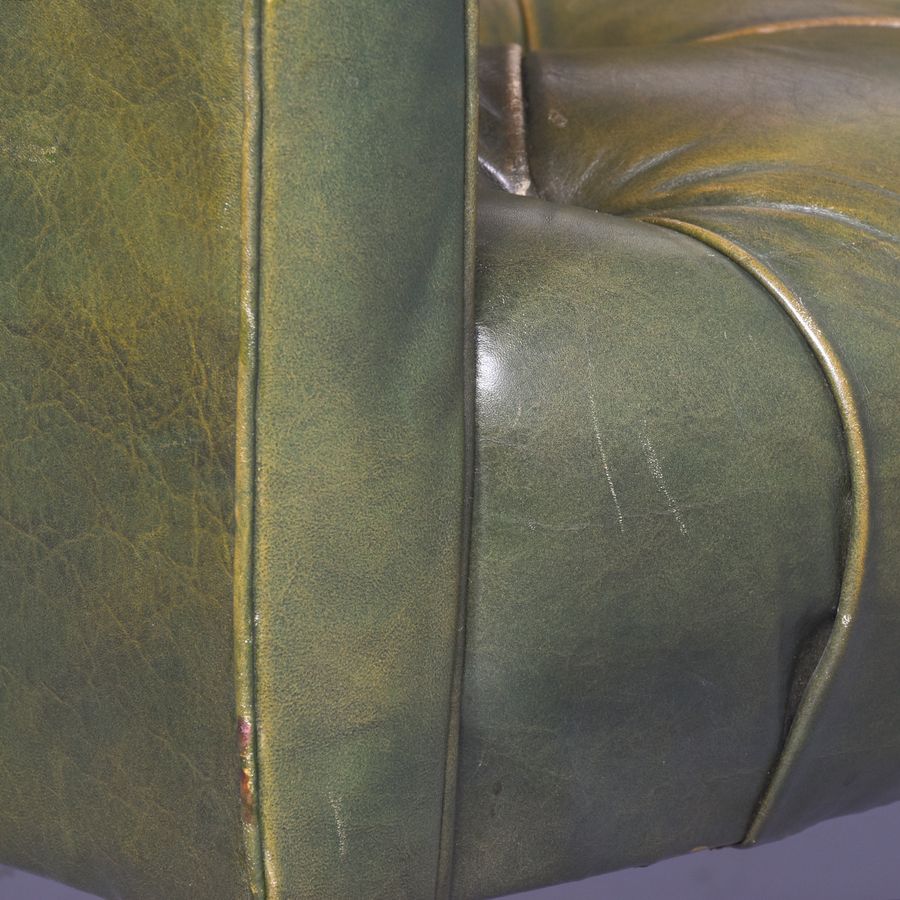 Antique Green Leather Upholstered Library Chair