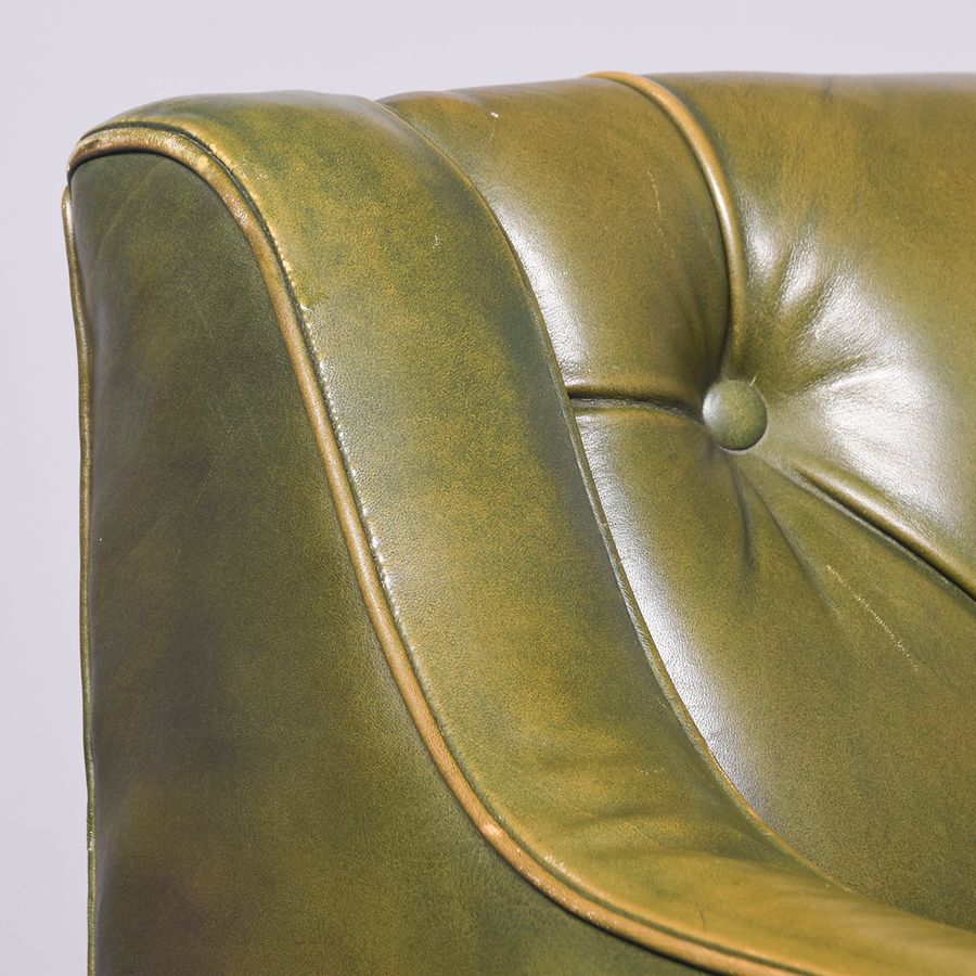 Antique Green Leather Upholstered Library Chair