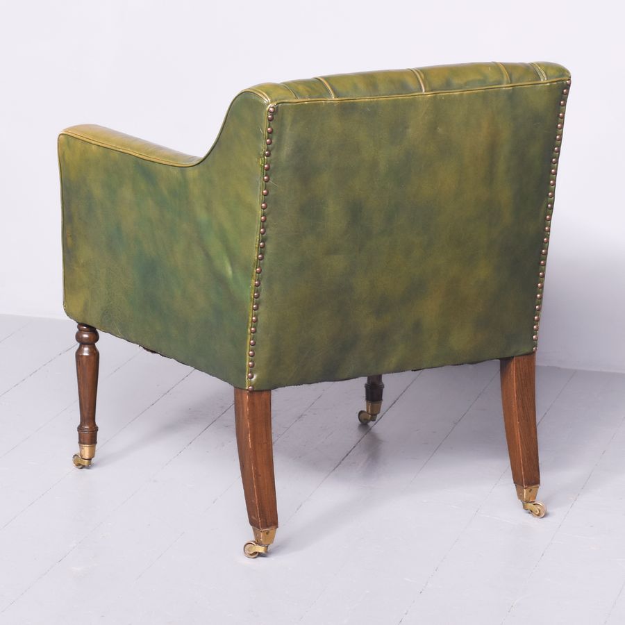 Antique Green Leather Upholstered Library Chair