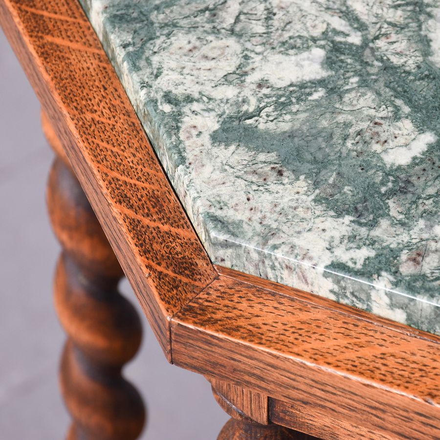 Antique Marble Top Octagonal Oak Table 