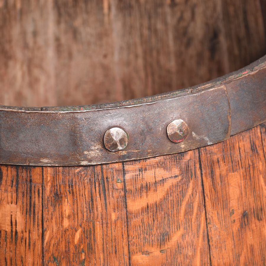 Antique Oak Coopered Stick Stand Barrel in Quarter-Cut Oak with Steel Banding