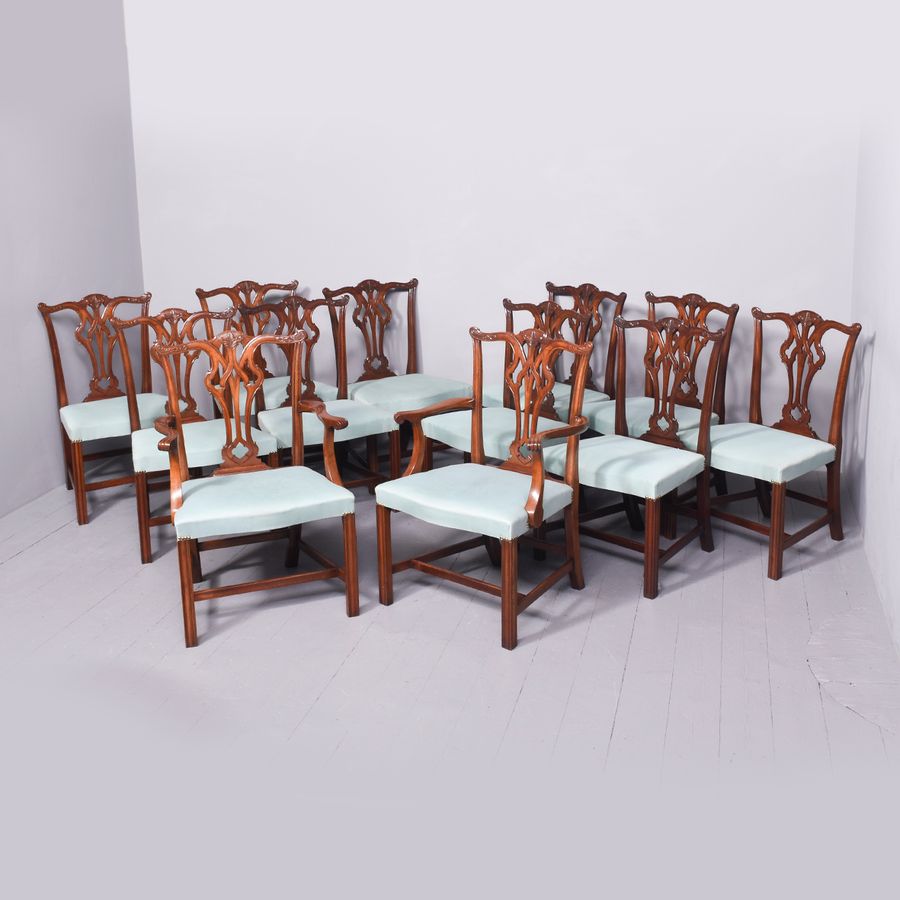 Antique Set of 12 Dining Chairs and Mahogany Table