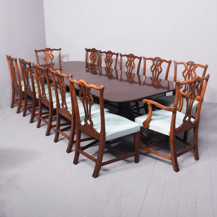 Set of 12 Dining Chairs and Mahogany Table