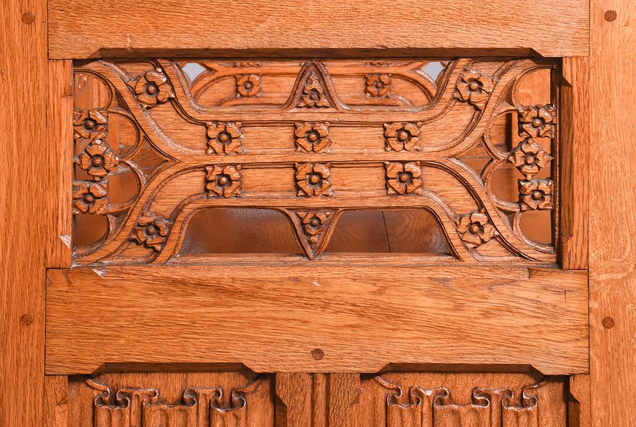 Antique Oak Gothic Revival Hall Seat