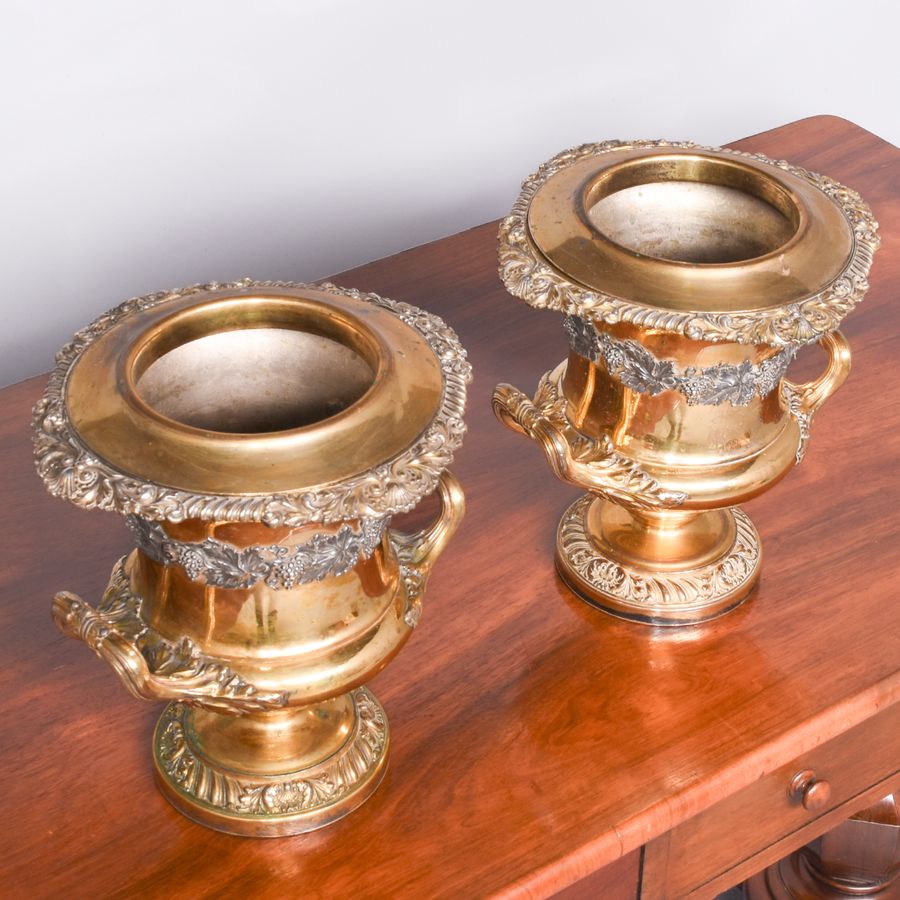 Antique Pair of Gilded Willian IV Campana Shaped Wine Coolers