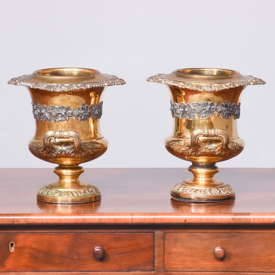 Antique Pair of Gilded Willian IV Campana Shaped Wine Coolers