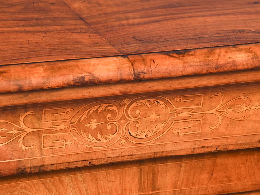 Antique Mid-Victorian Marquetry Inlaid Three Door Break-Front Credenza