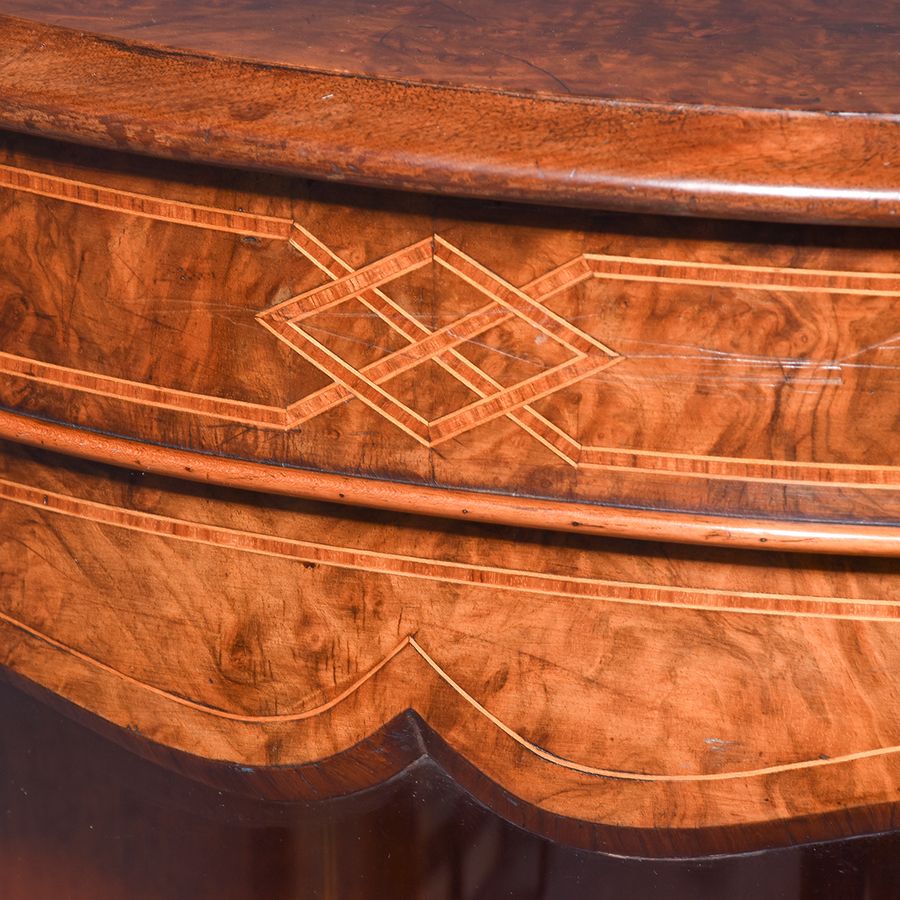 Antique Quality Inlaid Burr Walnut Victorian Bow-End Credenza