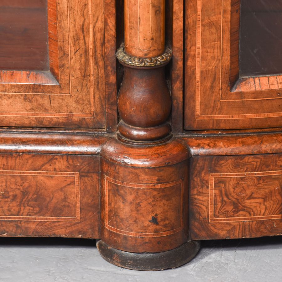 Antique Quality Inlaid Burr Walnut Victorian Bow-End Credenza