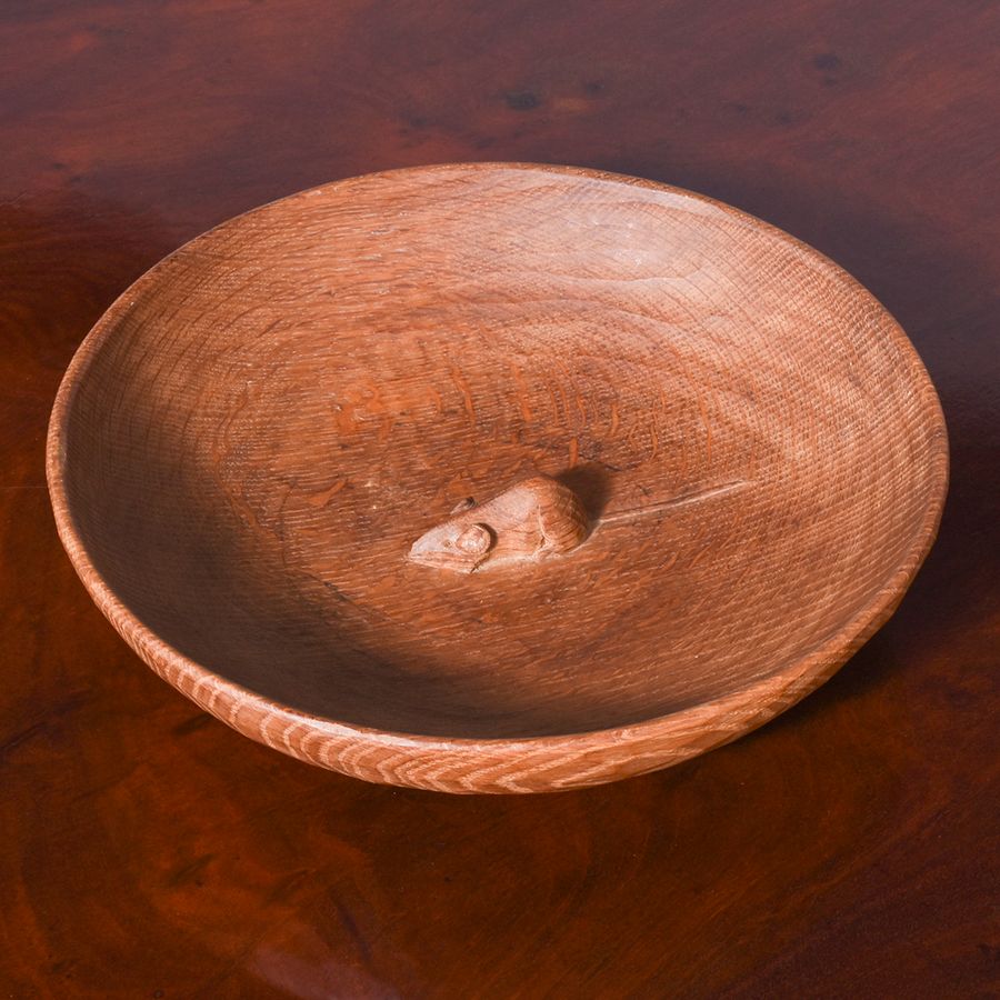 Antique Mouseman Carved Oak Fruit Bowl