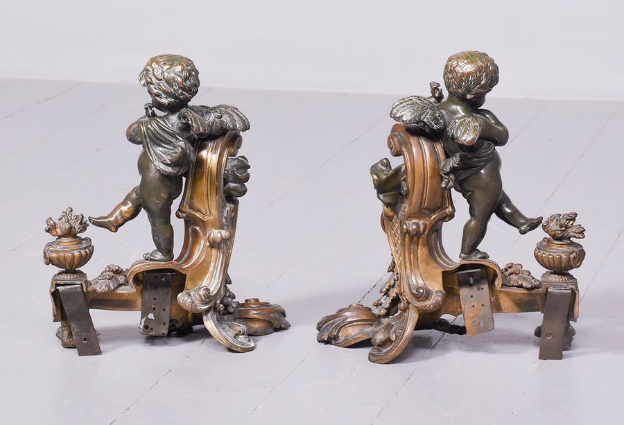 Antique Pair of Bronze and Ormolu Mounted Chenets