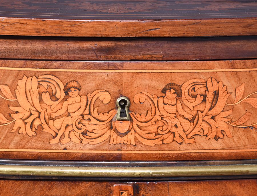 Antique Dutch Marquetry Bow Fronted Commode