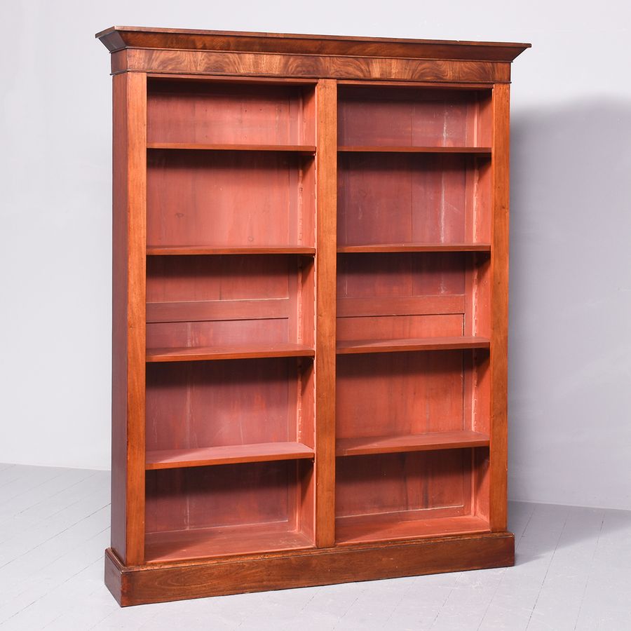 Antique Early Victorian Mahogany Tall Two-Section Open Bookcase