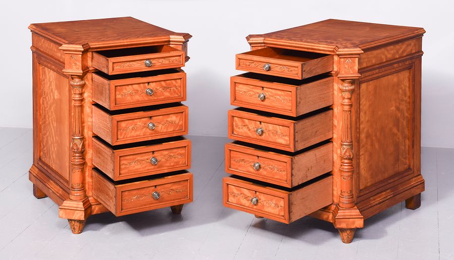 Antique Pair of Monumental Satinwood Pedestals