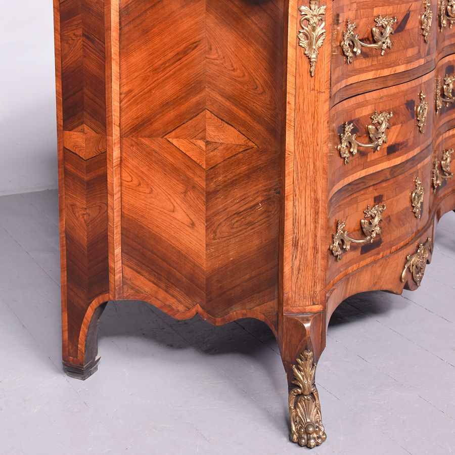 Antique Exceptional French Marble-Top Serpentine-Front Inlaid Rosewood Commode