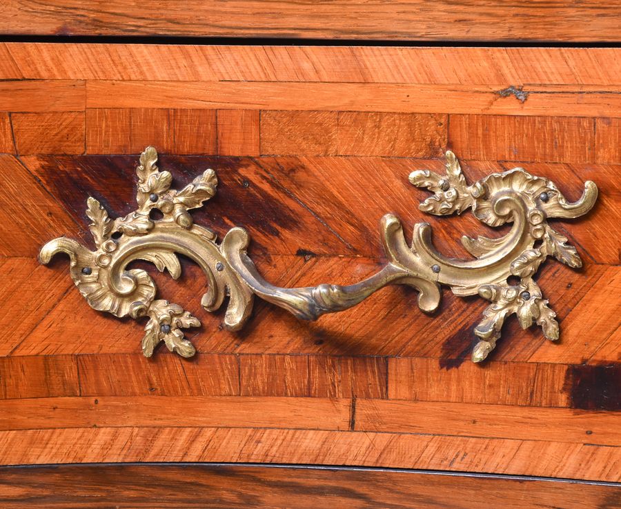 Antique Exceptional French Marble-Top Serpentine-Front Inlaid Rosewood Commode