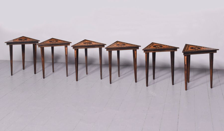 Antique Set of 6 Sorrento Italian Inlaid Occasional Tables