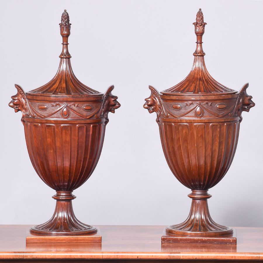 Pair of Exhibition Quality Adam Style Carved Urns