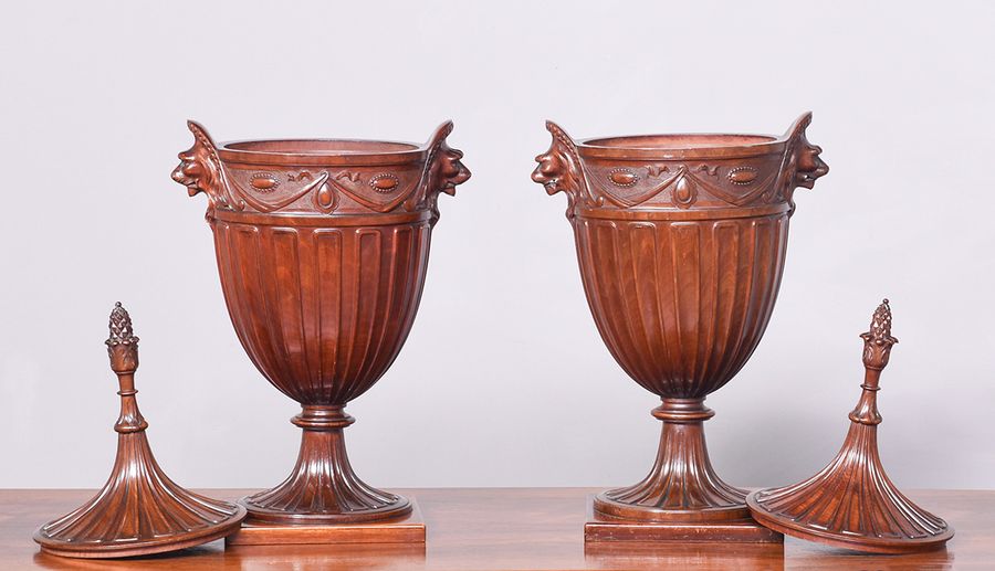 Antique Pair of Exhibition Quality Adam Style Carved Urns