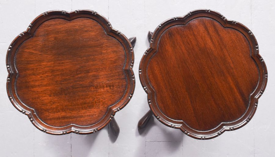 Antique Rare Pair of Edwardian, Chippendale-Style Mahogany Wine Tables